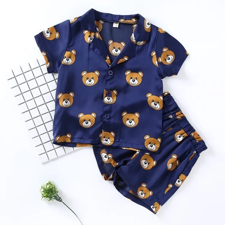 

CHILDREN'S Pajamas Boy Tracksuit Baby Girls Pajamas Thin Men And Treasure Set Summer Wear Short Sleeve Silk 1-3-5-Year-Old 4