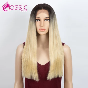 

Synthetic Lace Front Wig Long Straight Cosplay Hair Wig For Women Ombre Blond Black Heat Resistant Fiber Deep Part Classic Plus