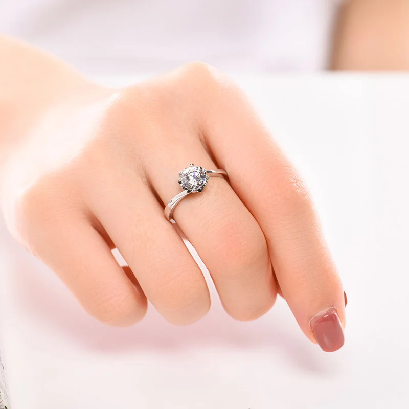 BOEYCJR 925 серебро снежинка 0.5ct/1ct F цвет Муассанит VVS обручальное кольцо с национальным сертификатом для женщин