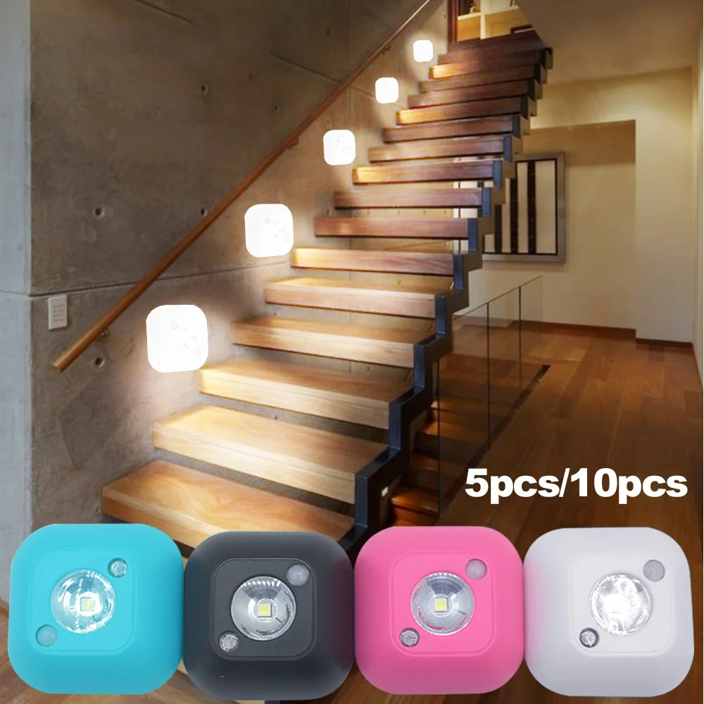 

10 PCS Smart Wireless LED Sensor Night Lights PIR Magnetic Infrared Motion Battery Powered Wall Lamp Cabinet Stairs Lighting