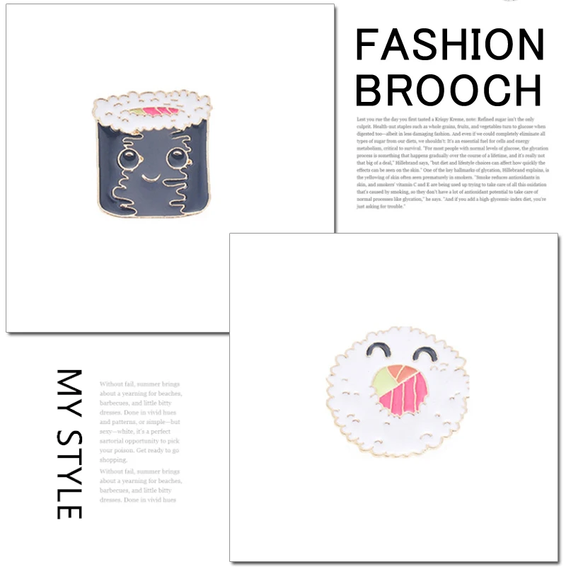 7 Style Collection Enamel Pins Brooches for Women Backpack Clothes Lapel Pin Sushi Salmon Brooch Badges Creative Cartoon Jewelry