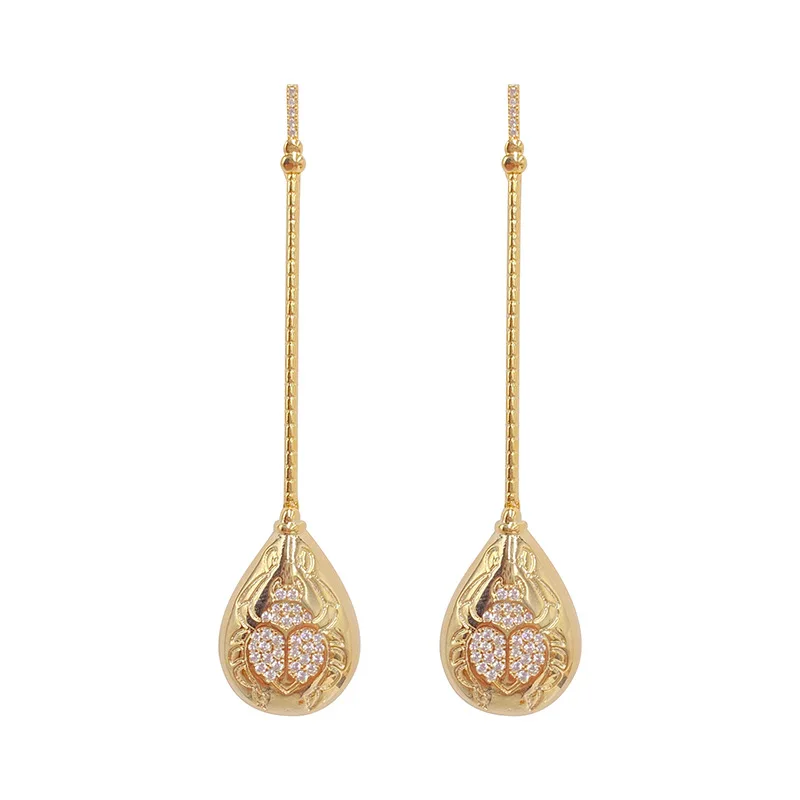 Mysterious Scarab Pendant Earrings Gold Beetle Thin Female Long Atmospheric | Украшения и аксессуары