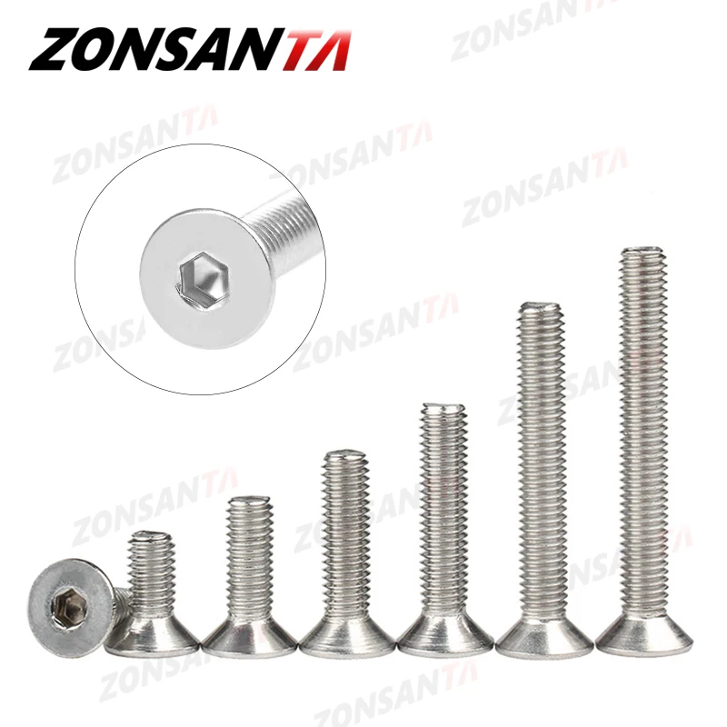ZONSANTA M2 M2.5 M3 M4 M5 M6 Din7991 304 болт из нержавеющей стали с шестигранным углублением