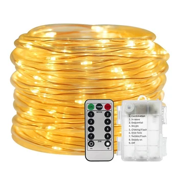 

With Remote Control Rope Copper Wire Dimmable Landscape Decorative 8 Modes Garden Battery Operated String Lights Waterproof