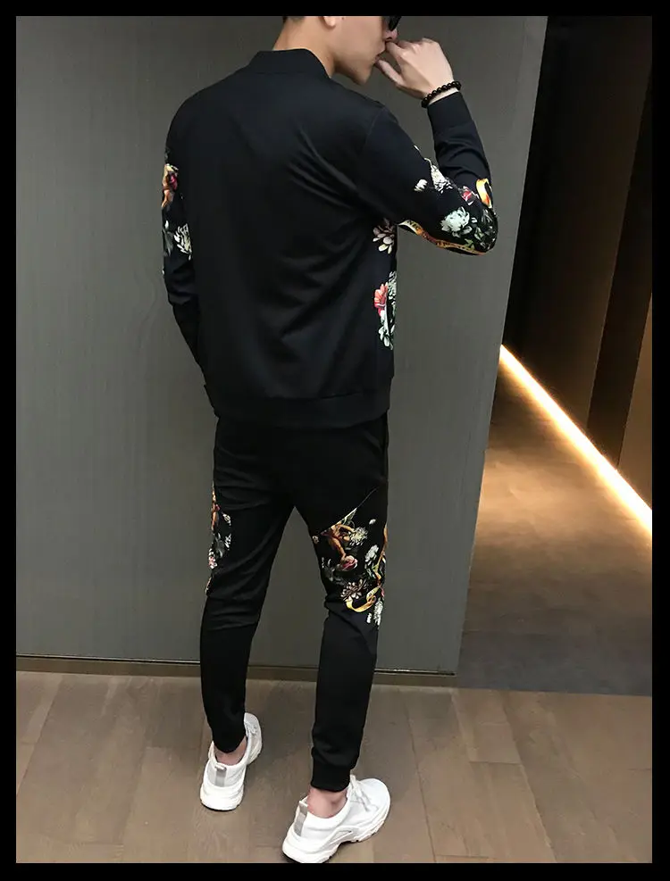 Society Trend Slim Fit Mens Set Coat Zipper Autumn Sportswear Print Casual Tracksuit Man Sweatshirt Man Jacket Plus Velvet