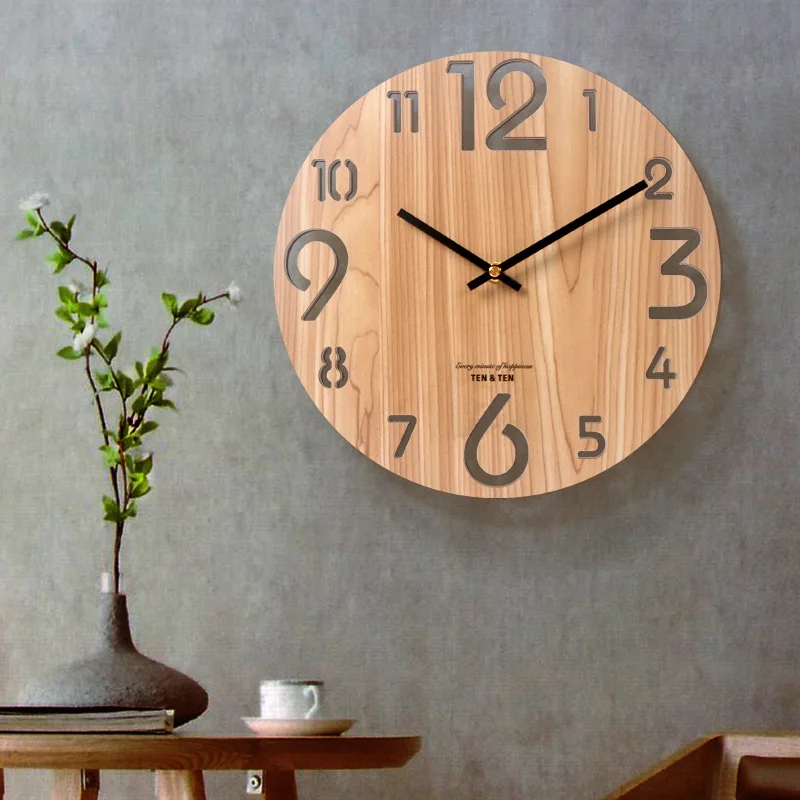 Wooden 3D Wall Clock Modern Design Nordic Brief Living Room Decoration Kitchen Art Hollow Watch Home Decor 12 inch | Дом и сад