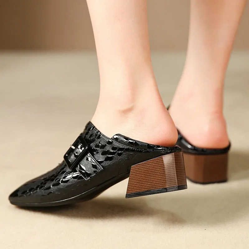 korean pumps genuine leather block size 4 34 big 10 42 square toe designer fashion brand women shoes wine red medium heels