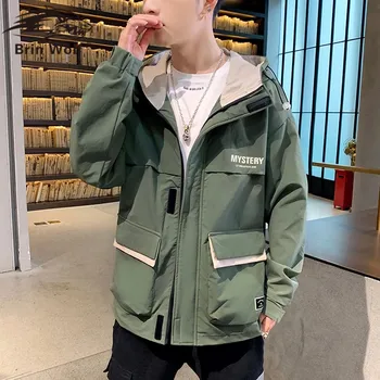 

Brin Wolf 2020 spring and autumn clothes Men Jacket Size 3XL Outwear Hooded Coat Slim Parka men's hooded fashion printed jacket