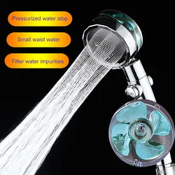 Shower Head Water Saving Flow 360 Degrees Rotating With Small Fan ABS Rain High Pressure Spray Nozzle Bathroom Accessories