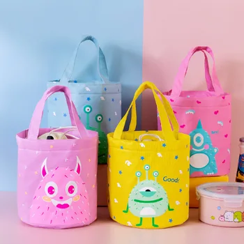 

BONAMIE Bucket Drawstring Lunch Bag For Kids Cartoon Frog Monster Bear Printing Insulated Thermal Cooler Bag Milk Insulation Bag