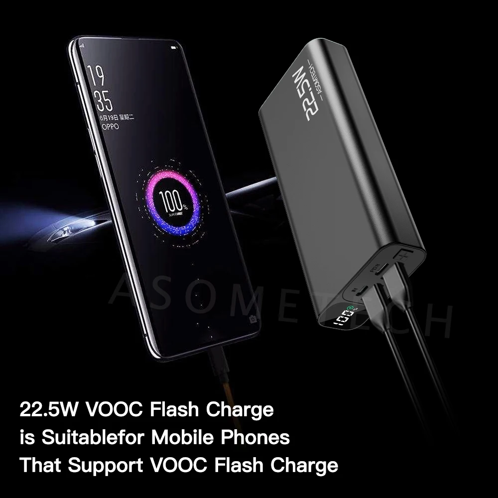 Портативное зарядное устройство 20000 мАч PD QC 3 0 быстрое с цифровым дисплеем