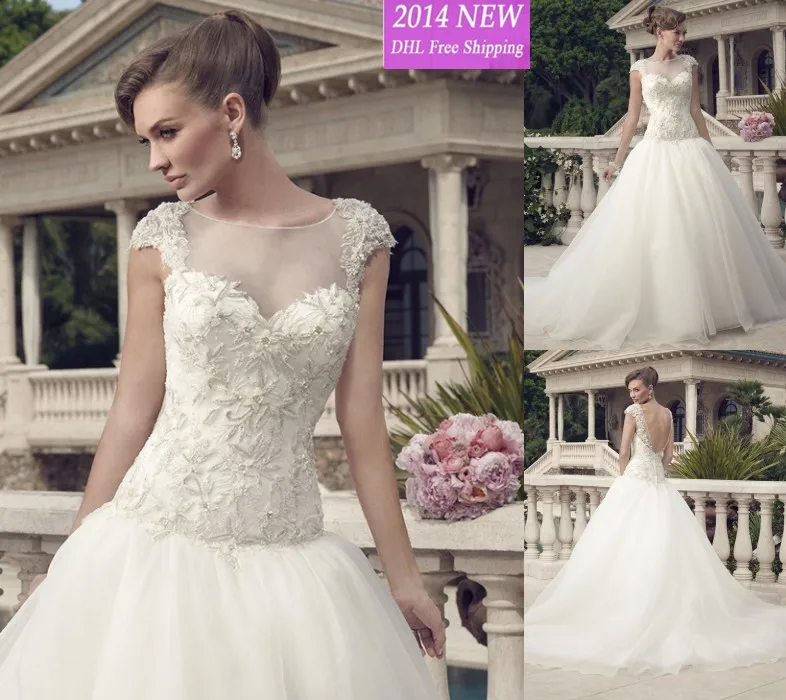 

2019 designer feitos de uma- linha ver atravs com apliques aberto para trs manga cap chiffon elegante casamento vestidos de ceti
