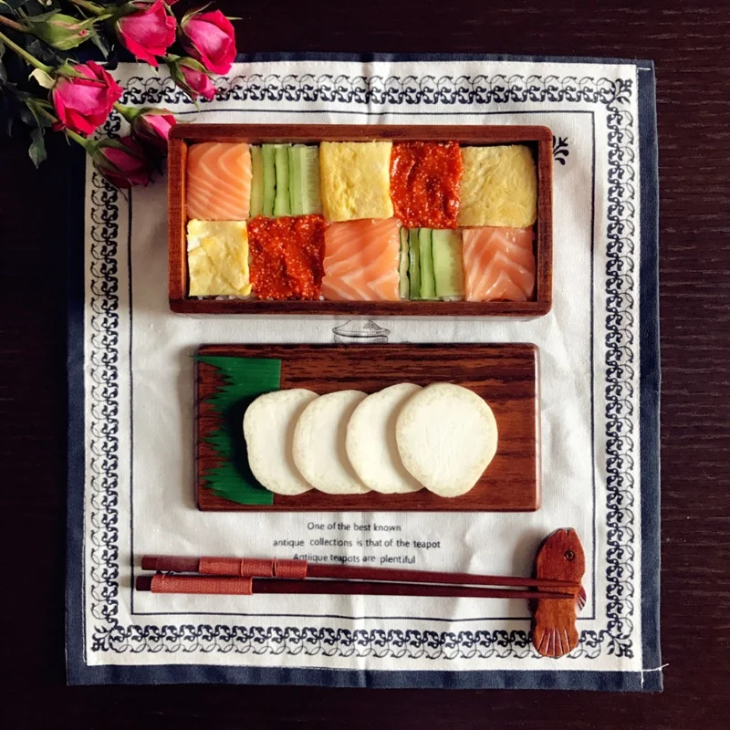 2 Слои прямоугольник деревянная коробочка для обедов Японский Суши Bento Коробки для обедов Портативный Еда контейнер для хранения фруктов посуда набор