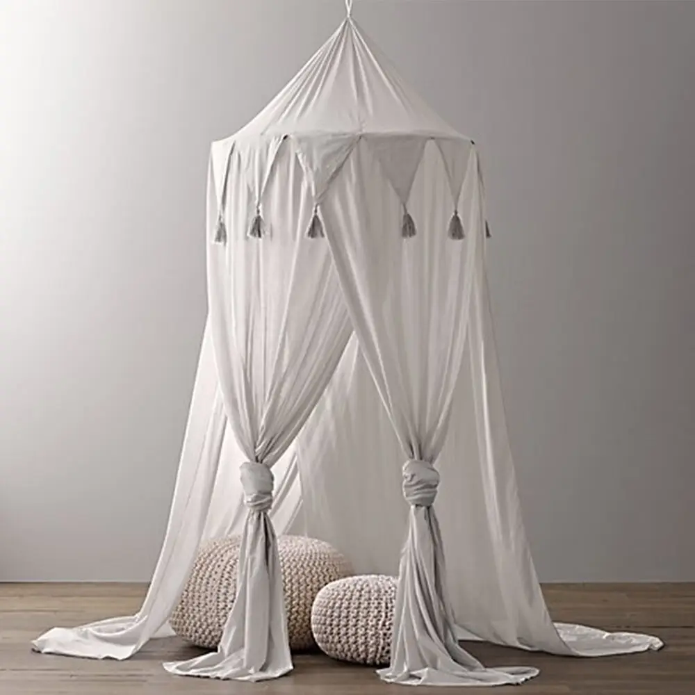 Ins creative Nordic chiffon pennant tassel four open door baby mosquito net bracket dome child tent