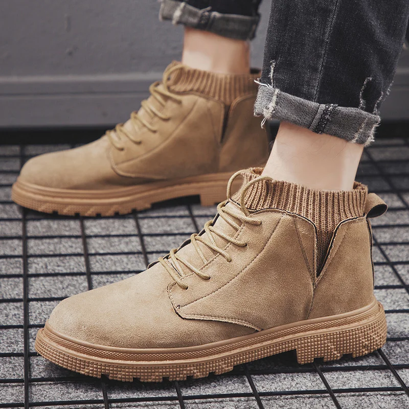 

2019 Autumn New Men Martens Boots High Quality Suede Leather Western Ankle Boots Winter Boots High-top Fashion Men Winter Shoes