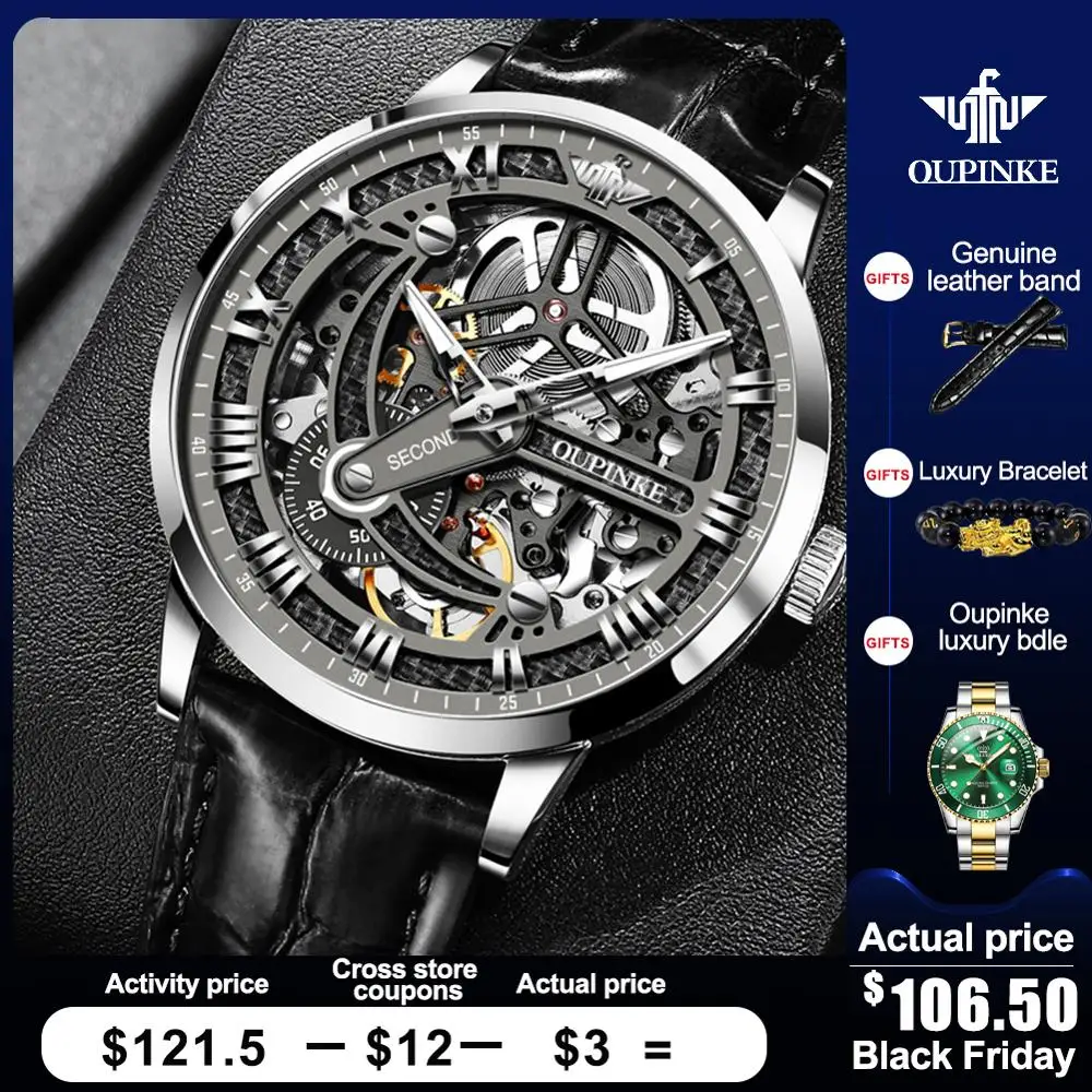 高級メンズ機械式腕時計自動腕時計メンズスケルトンoupinkeタングステン鋼サファイア腕時計レロジオmasculino 3173 機械式時計 Aliexpress