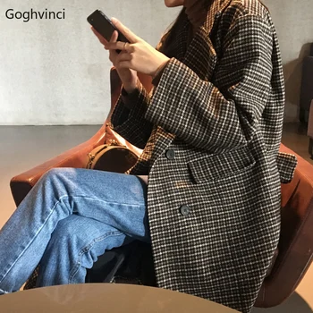 

Wool Women Coat Winter Single Breasted Plaid Long Sleeve Womens Elegant Korean Style New Fashion Comfortable Ladies Harajuku