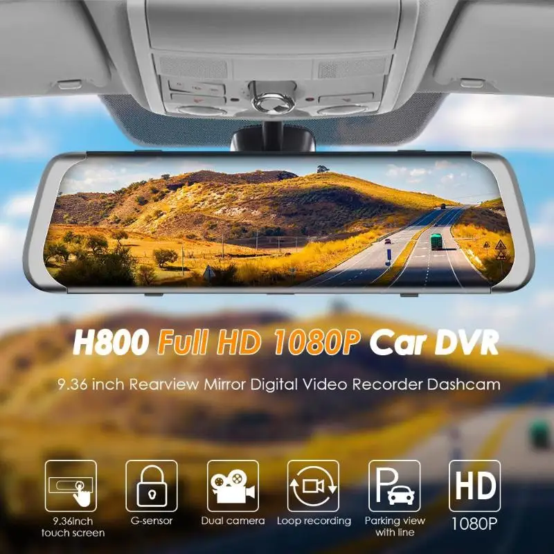 Phisung H800 Автомобильный видеорегистратор 9,36 дюймов зеркало заднего вида Цифровая видеокамера авторегистратор фронтальная камера 1080P и Post AHD720P функция