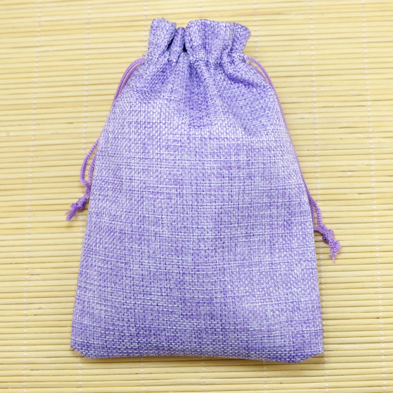 

10*14cm 100pcs/lot Plain purple linen jute bag jewelry package bags small drawstring gift bag Wedding boutique packaging bags
