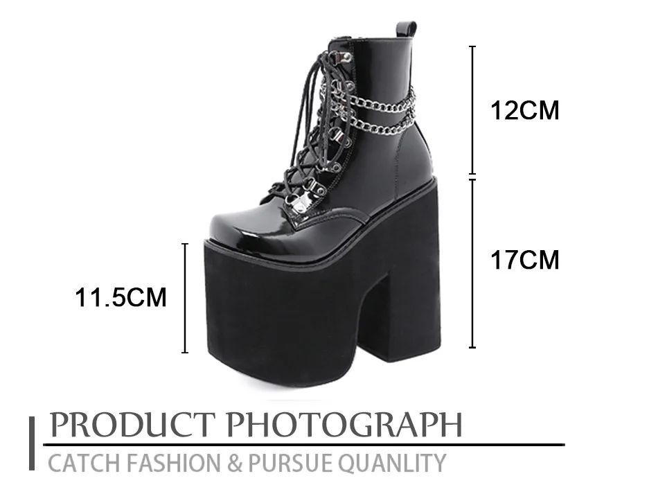 Gdgydh Height 17cm Nightclub Stage Ankle Booties Women Extreme Thick Platform Heel Gothic Punk Shoes Girls Sexy Chain Party Boot