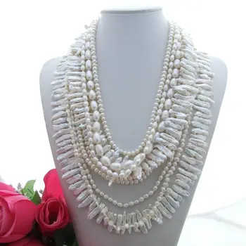 

White Pearl Necklace 9Rows Multi Shape Pearl 18"-26" Necklace for women