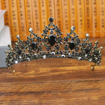 

Vintage Black Tiara Crown Bridal Diadem Headbands Wedding Bride Head Jewelry Accessories Women Hair Ornaments Pageant Headpiece