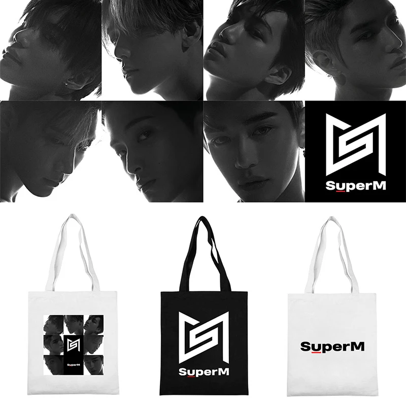 Kpop SuperM Холщовая Сумка на плечо с принтом, сумки для покупок, модная сумка K-pop SuperM, сумки для хранения, Эко сумка, коллекция болельщиков, подарки