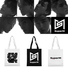 Kpop SuperM Холщовая Сумка на плечо с принтом, сумки для покупок, модная сумка K-pop SuperM, сумки для хранения, Эко сумка, коллекция болельщиков, подарки