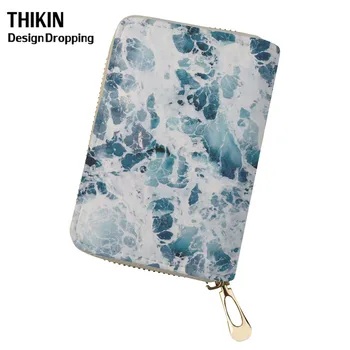 

THIKIN 2019 Blue Marble Design Leather Business Card Id Holders Fashion Women Paspoorthoesje Zipper Passport Case for Travel