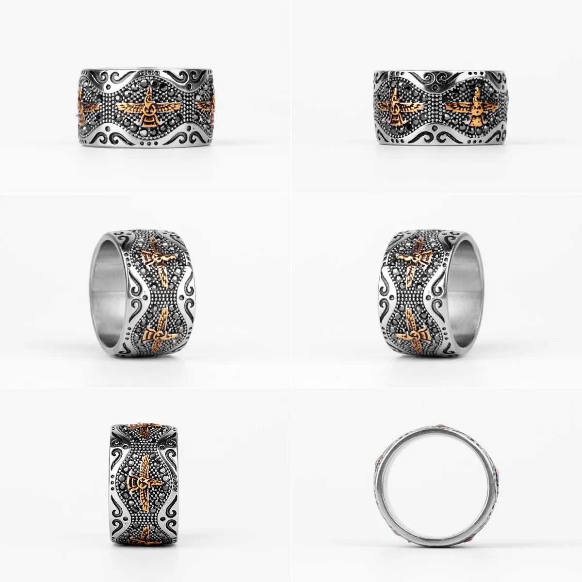 PAMTIER Men's 316L Stainless Steel Vintage Indian Chief Ring - Punk Biker Jewelry, Adjustable, Gift Bag Included