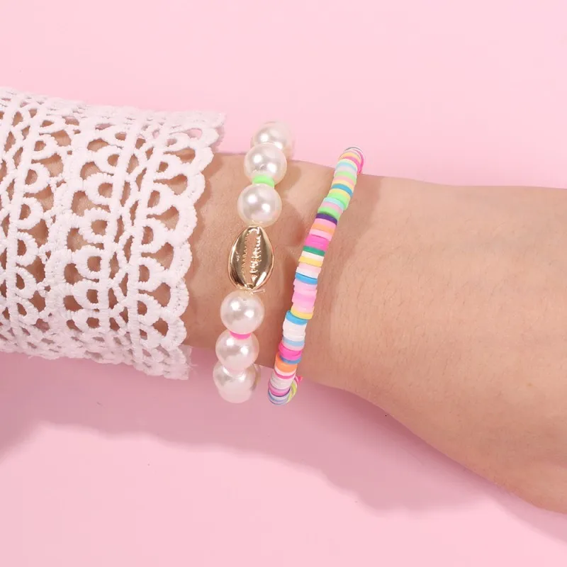 Boho Shell Браслеты талисманы браслет гранулы натяжения Элегантный Модный Имитация Браслет жемчуга Красочные наручные ювелирные изделия
