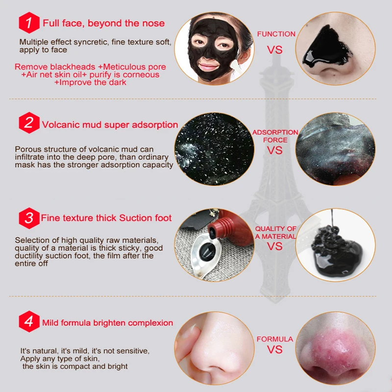Черная маска для удаления угрей, лечение вулканической грязи, уход за лицом; отбеливание, всасывание масла, маска для лица, удаление черной головы