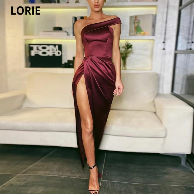 Robe de soirée en soie asymétrique - Bordeaux