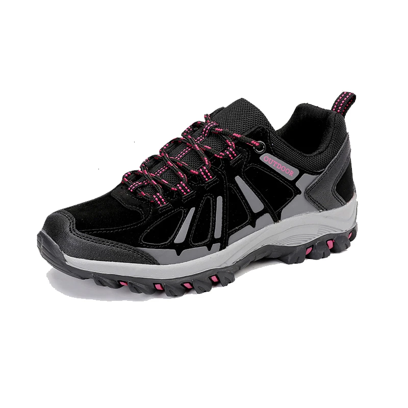 Outdoor Climbing Hiking Shoes For Men Durable Breathable Walking Shoes Women Light Trekking Sneakers Lovers Casual Sports Shoes - Цвет: Black pink-women