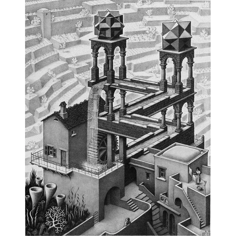 D0832 M C Escher Relatività Optical Illusion Disegno Tessuto Di Seta Poster Art Decor Coperta Pittura Regalo
