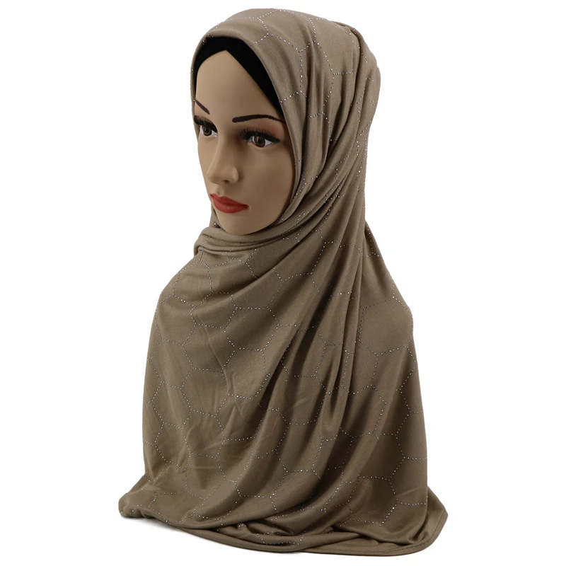 Цена Популярные каменные хиджаб из Джерси шарф эластичные шали с кристаллами для мусульманских женщин - Цвет: 4