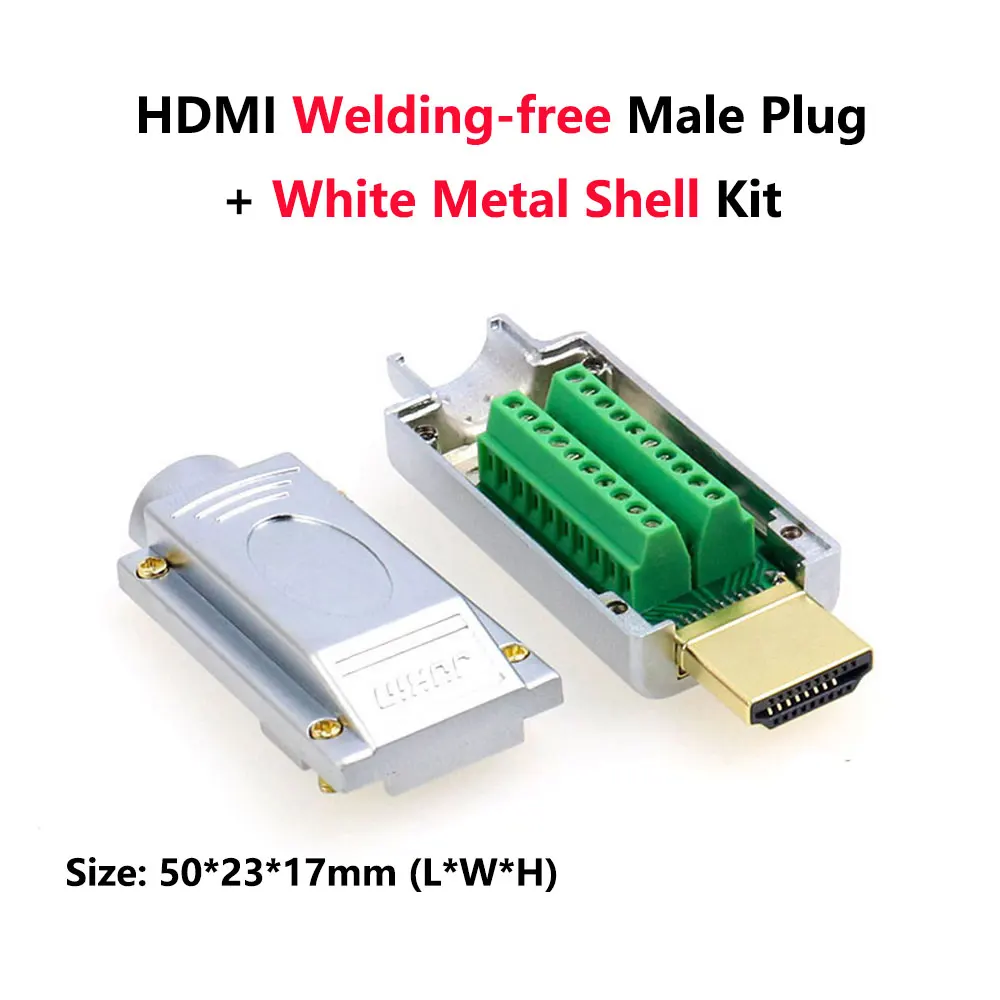 Metal Weldfree White HDMI разъем без сварки HDMI 2,0 штекер DIY HD линии адаптеры поддержка 4K 2K 3D HDMI 2,0/1,4/1,3 - Цвет: Metal Weldfree White