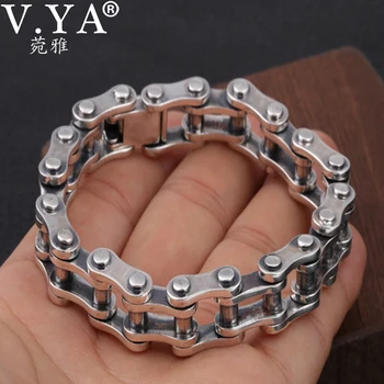 

V.YA S925 Men Bicycle Motorcycle Chain Bracelet Bangle Punk Sterling Silver Bracelet Men Bangle Men Jewelry