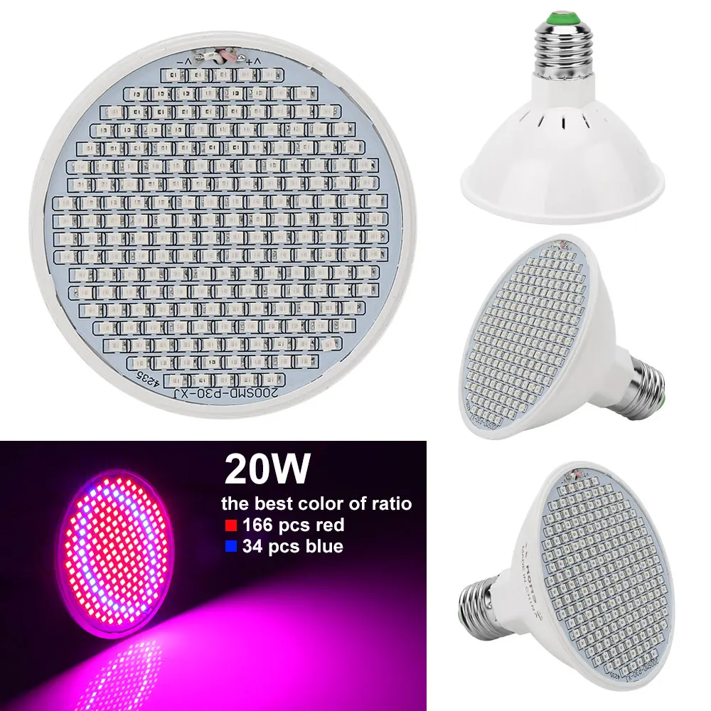 

20W 200 leds Plant Grow Light E27 Phyto Lamp Bulb For Indoor Plants Growing Flowering Hydroponics System Light Growth Flowering