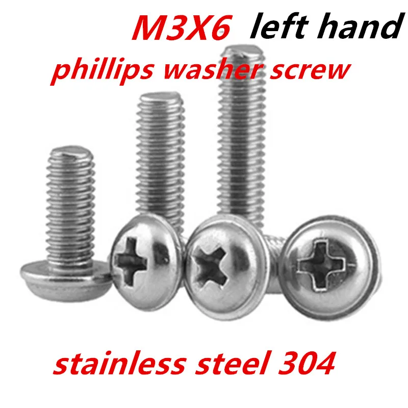 

3pcs/lot M3*6 stainless steel 304 left hand threaded phillips washers screws fasteners hardware770