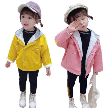 

2019 Girl Clothes jacket Casual Wear Winter Hooded CoatThickened cordurod Warmth Child Wear 2-8 yChild Quality Clothing hot sell