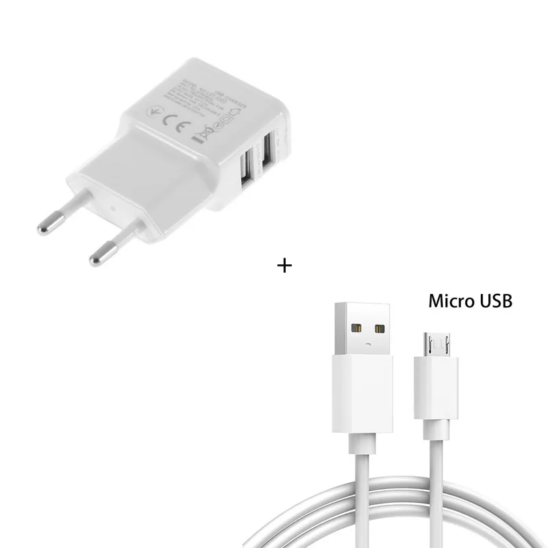 5V2A адаптер быстрой зарядки 2 порта USB зарядное устройство для телефона samsung S10 S9 A50 A70 Honor 7A 7C 8C 8X Micro USB C type C кабель для передачи данных - Тип штекера: 1 set Micro White