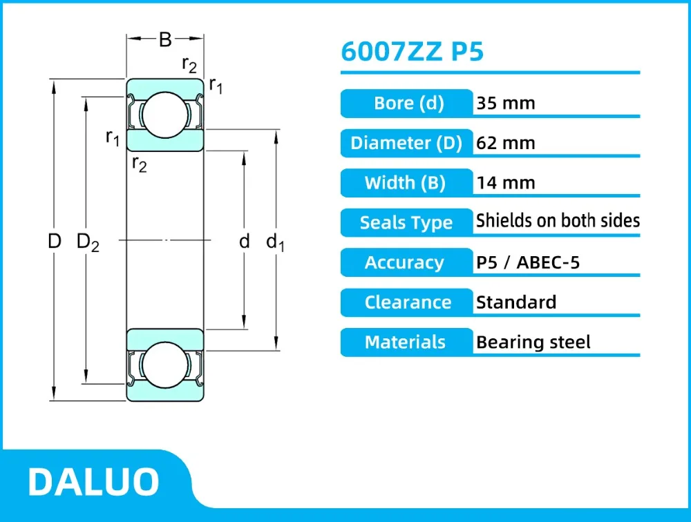 6007ZZ P5 DALUO BEARING 1