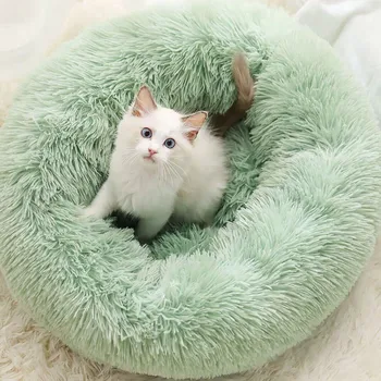 Round Dog Bed long plush Dog Kennel Washable Cat House Soft Cotton Mats Sofa For