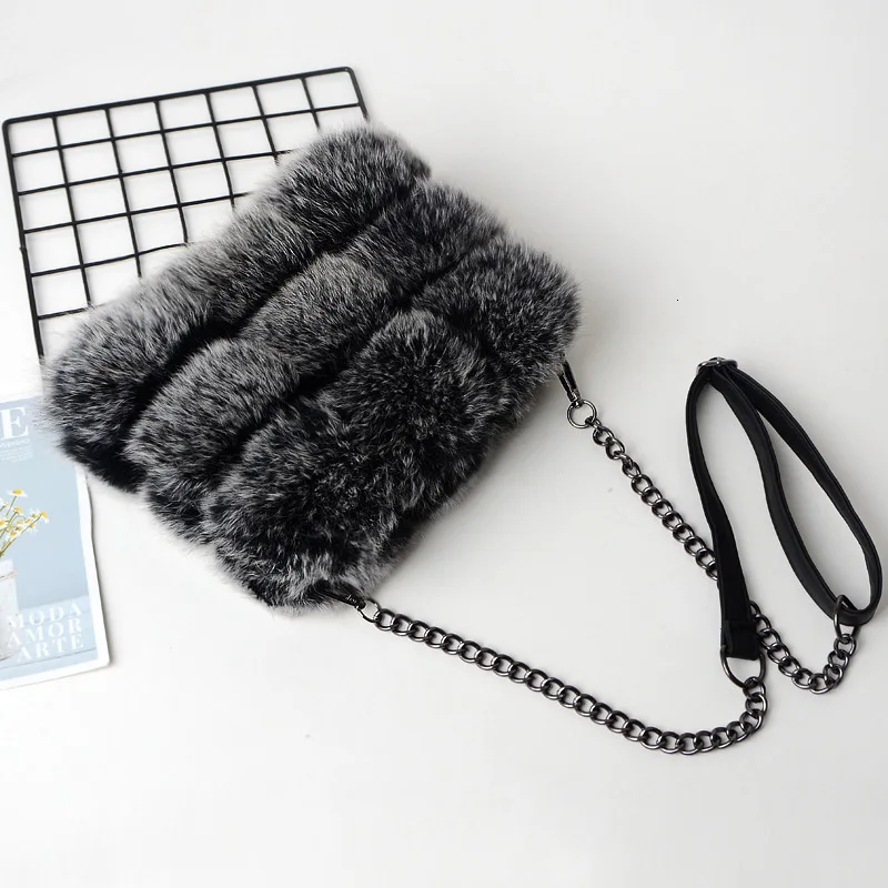 Frost black Модная женская меховая сумка женская сумка из натурального меха лисы Роскошная Брендовая женская меховая сумка с цепочкой одна диагональная посылка горячая распродажа - Цвет: Frost black