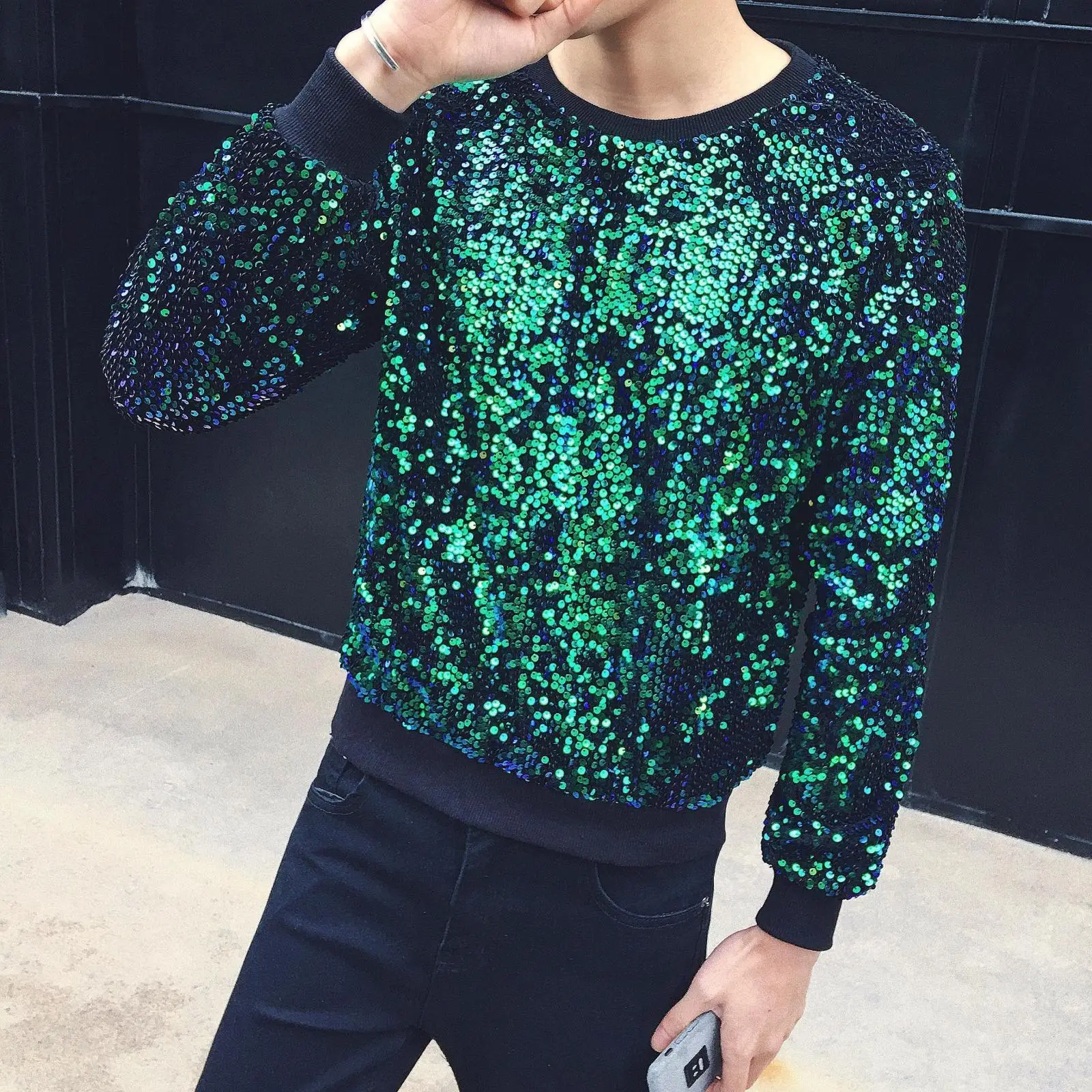 

Camiseta Papai Noel Long Sleeve Gold Golden Shining Casual T Men Streetwear Hip Hop Punk Gothic Tshirt Stage Tees Shirt