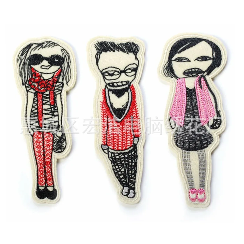 

6pcs/lot Embroidery Patches Brooch Clothing Decoration Accessories Pink Girl Rock Glasses Diy Iron Heat Transfer Applique