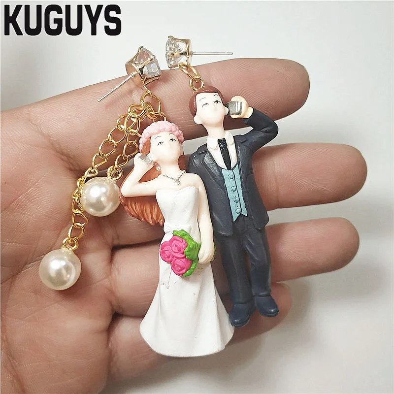 

KUGUYS Cute Pearl Crystals Bridegroom Bride Earrings for Womens 5 Style Resin Simulation Drop Earring Trendy Jewelry Accessories