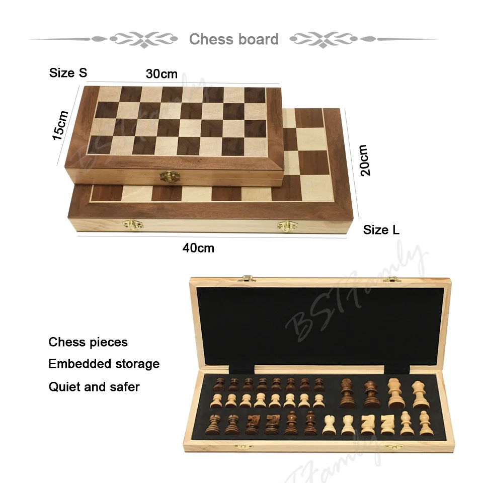 BSTFAMLY деревянный Шахматный набор, Международная шахматная игра, складная шахматная доска с шахматной доской, магнитные шахматы I14