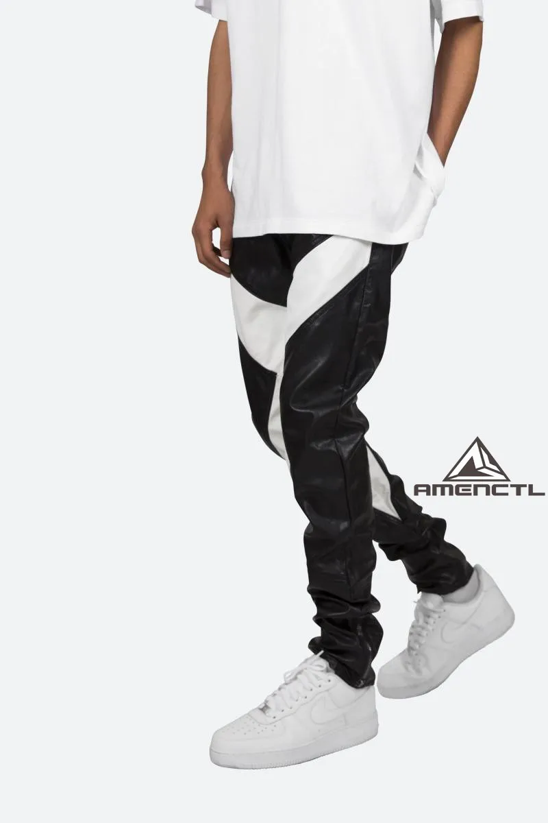 27-46 New Men's Clothing Fashion Singer Black and White Color Matching Casual Leather Pants Plus Size Costumes